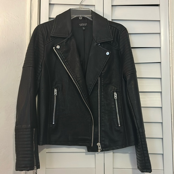 Topshop Faux Leather Jacket in Black - Picture 2 of 8